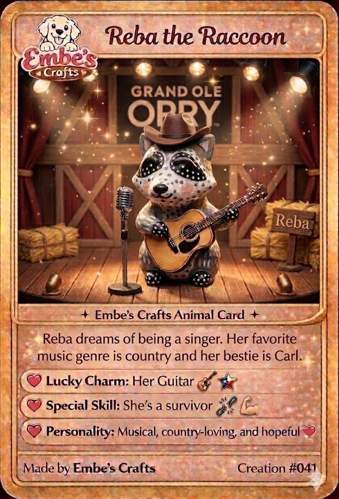 Reba the Raccoon Creation Card